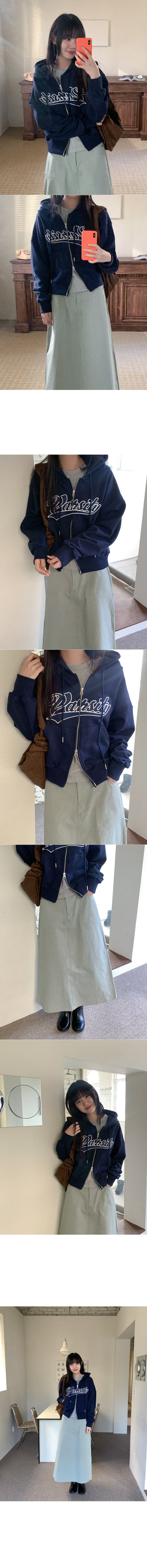 Zip-up jacket with lettering hood