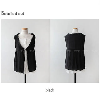 Cotton layered ribbon sleeveless top