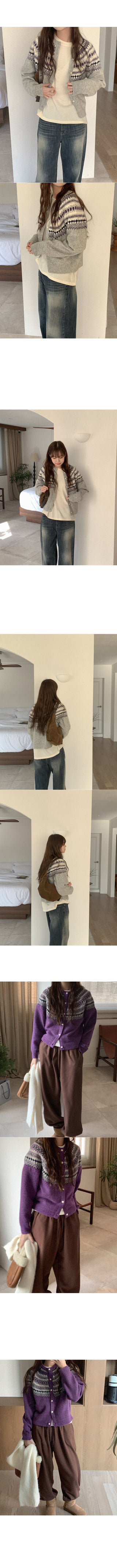 Nordic pattern knit cardigan