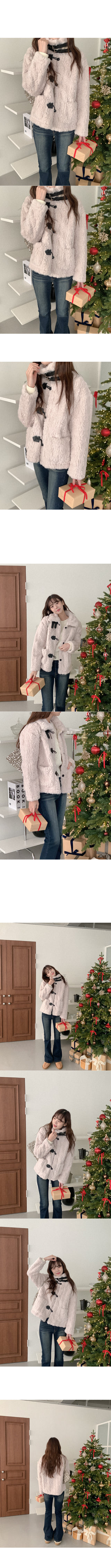 High-neck buckle fur jacket