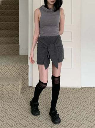 Ribbon Wrap Layered Leggings Pants