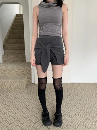 Ribbon Wrap Layered Leggings Pants