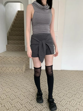 Ribbon Wrap Layered Leggings Pants