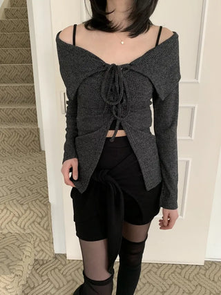 Ribbon Wrap Layered Leggings Pants