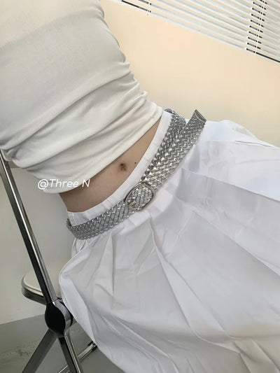 Silver Twisted Twist Weaving Belt