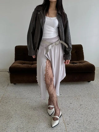 Flare slit jersey long skirt