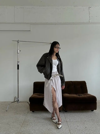 Flare slit jersey long skirt