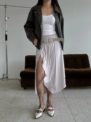 Flare slit jersey long skirt