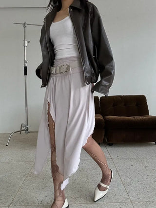 Flare slit jersey long skirt
