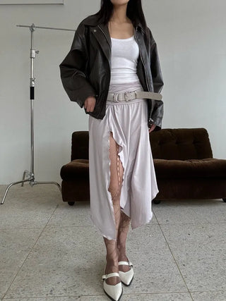 Flare slit jersey long skirt