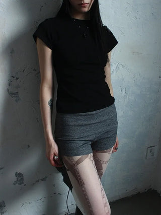 High-waisted micro shorts knit pants