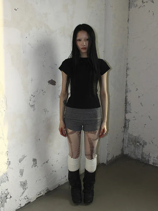 High-waisted micro shorts knit pants