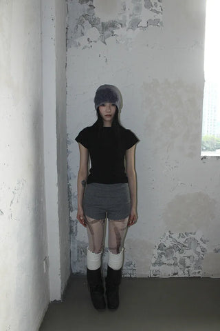 High-waisted micro shorts knit pants