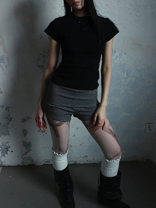 High-waisted micro shorts knit pants