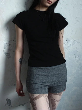 High-waisted micro shorts knit pants