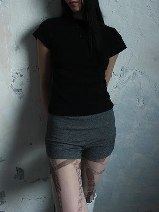 High-waisted micro shorts knit pants