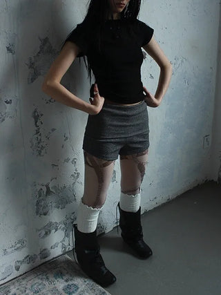 High-waisted micro shorts knit pants