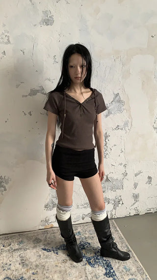 High-waisted micro shorts knit pants