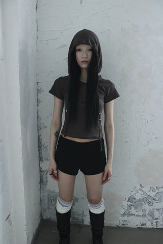 High-waisted micro shorts knit pants