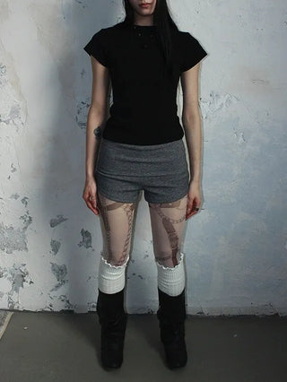 High-waisted micro shorts knit pants