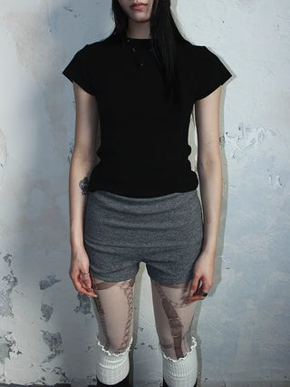 High-waisted micro shorts knit pants