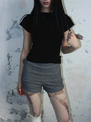 High-waisted micro shorts knit pants