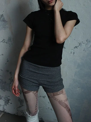 High-waisted micro shorts knit pants