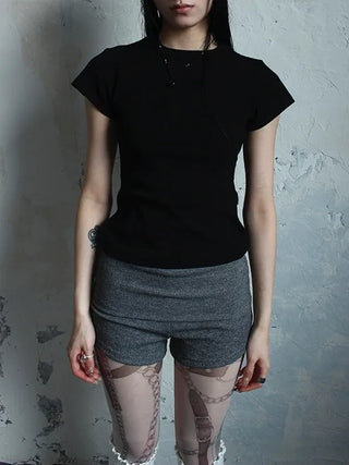 High-waisted micro shorts knit pants