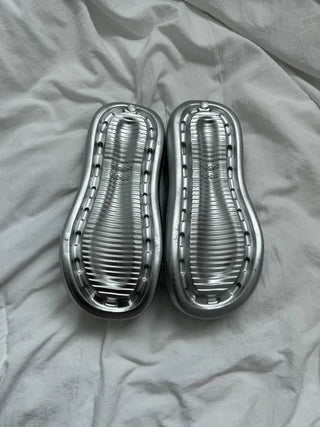 Soft and fluffy summer silver flip-flops