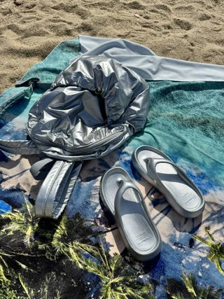 Soft and fluffy summer silver flip-flops