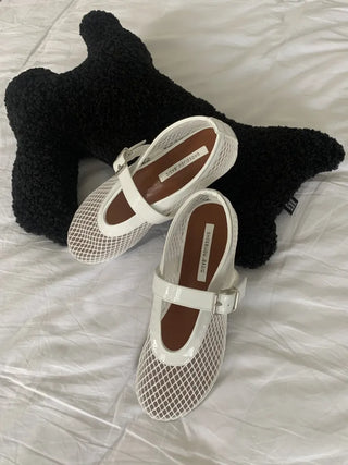 Mesh net see-through flat net summer Alaia Mary Jane flats ballerina fishnet shoes