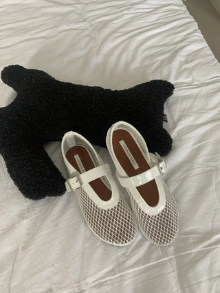 Mesh net see-through flat net summer Alaia Mary Jane flats ballerina fishnet shoes
