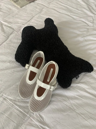Mesh net see-through flat net summer Alaia Mary Jane flats ballerina fishnet shoes