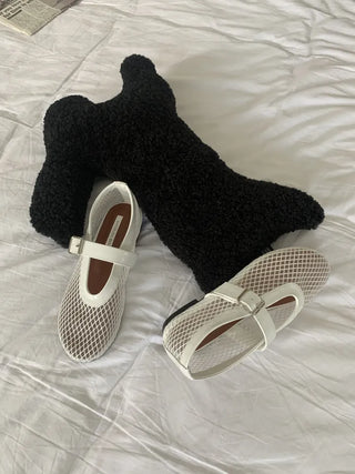 Mesh net see-through flat net summer Alaia Mary Jane flats ballerina fishnet shoes