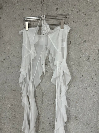 See-through flower frill long halterneck bustier