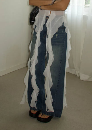 Genie side-cut wide denim pants