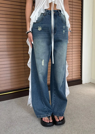 Genie side-cut wide denim pants