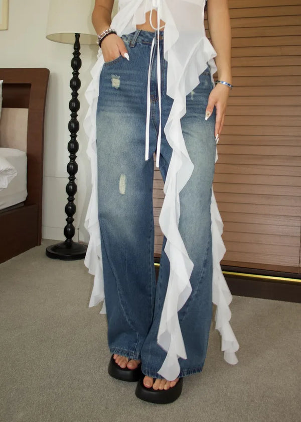 Genie side-cut wide denim pants