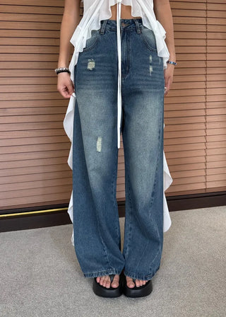 Genie side-cut wide denim pants