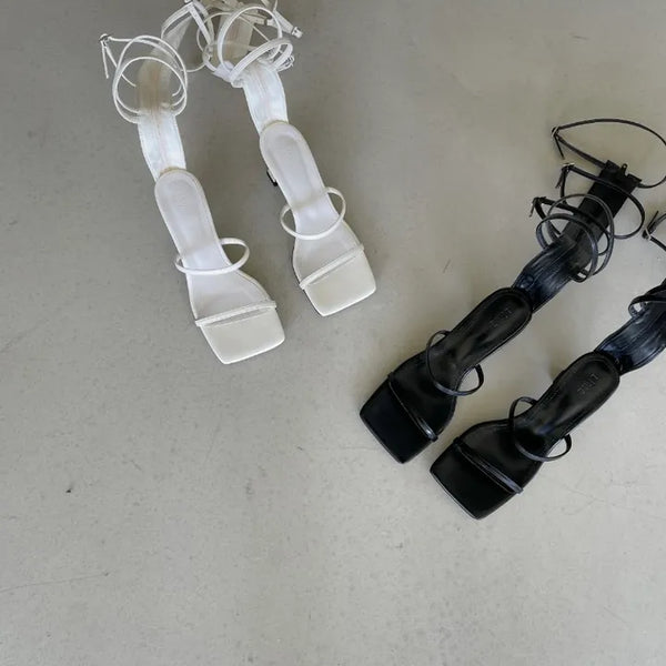 Gladiator Strap Low Heel Sandals Long Heel