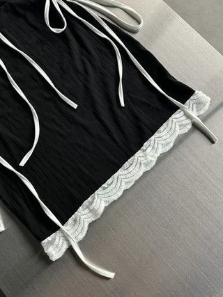 Side Hole Ribbon Corset Strap Mini Dress