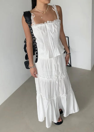 Triple Ribbon White Lace Blouse