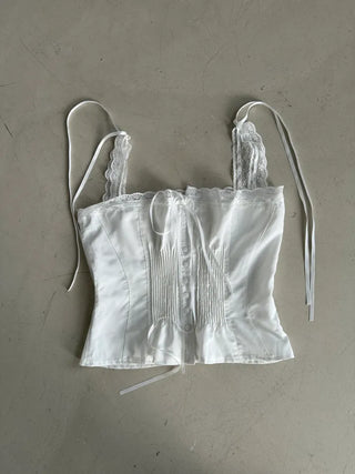Triple Ribbon White Lace Blouse