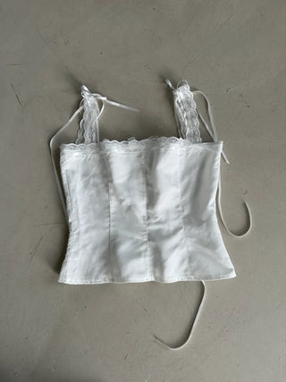 Triple Ribbon White Lace Blouse