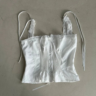 Triple Ribbon White Lace Blouse