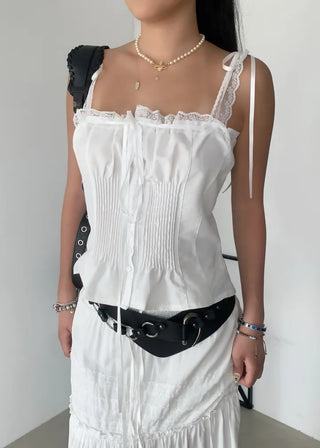 Triple Ribbon White Lace Blouse