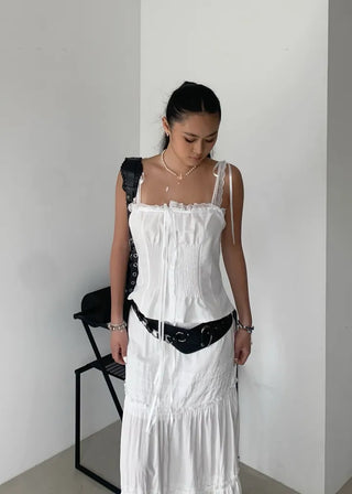 Triple Ribbon White Lace Blouse