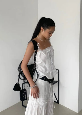 Triple Ribbon White Lace Blouse
