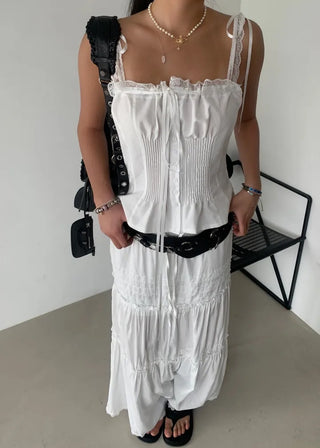 Triple Ribbon White Lace Blouse