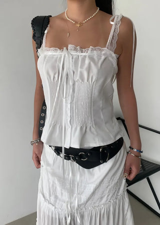 Triple Ribbon White Lace Blouse